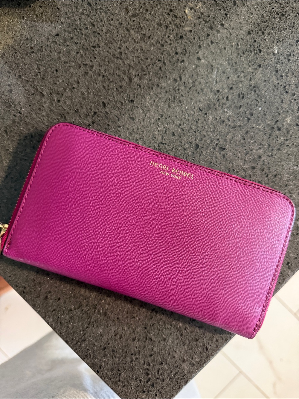 henri bendel Zip-Around Wallet in Fuchsia Pink with Gold Logo